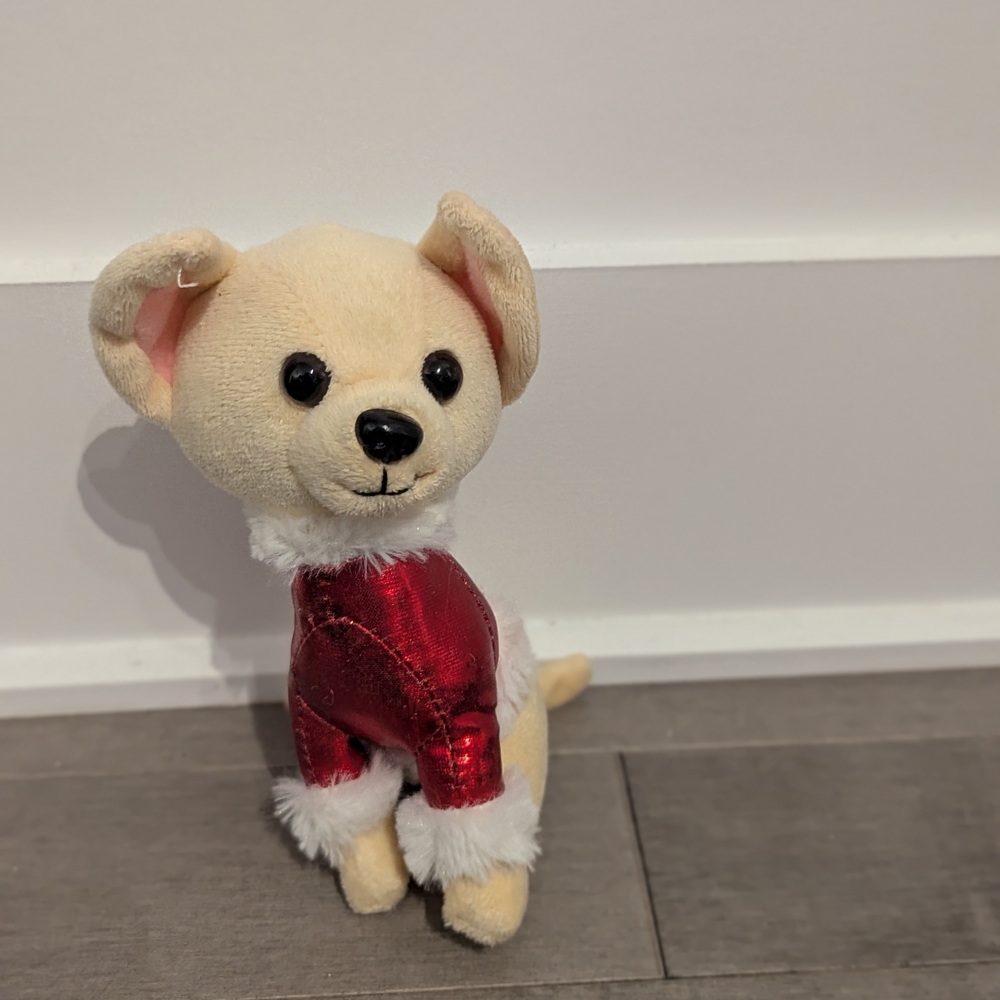 Plush Dog Toy with Red Jacket Chihuahua Christmas